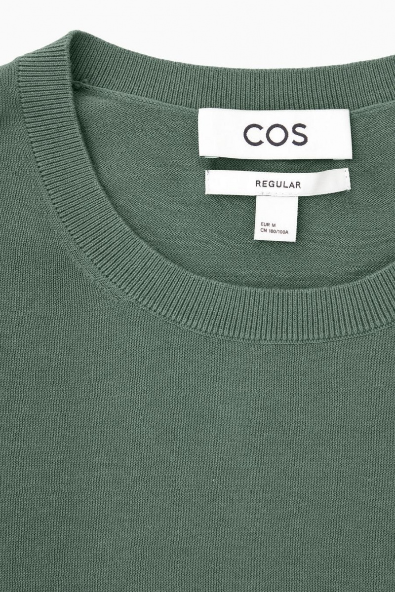 Camiseta COS Regular-fit De Punto-cuff Hombre Verdes | 16548XHZW