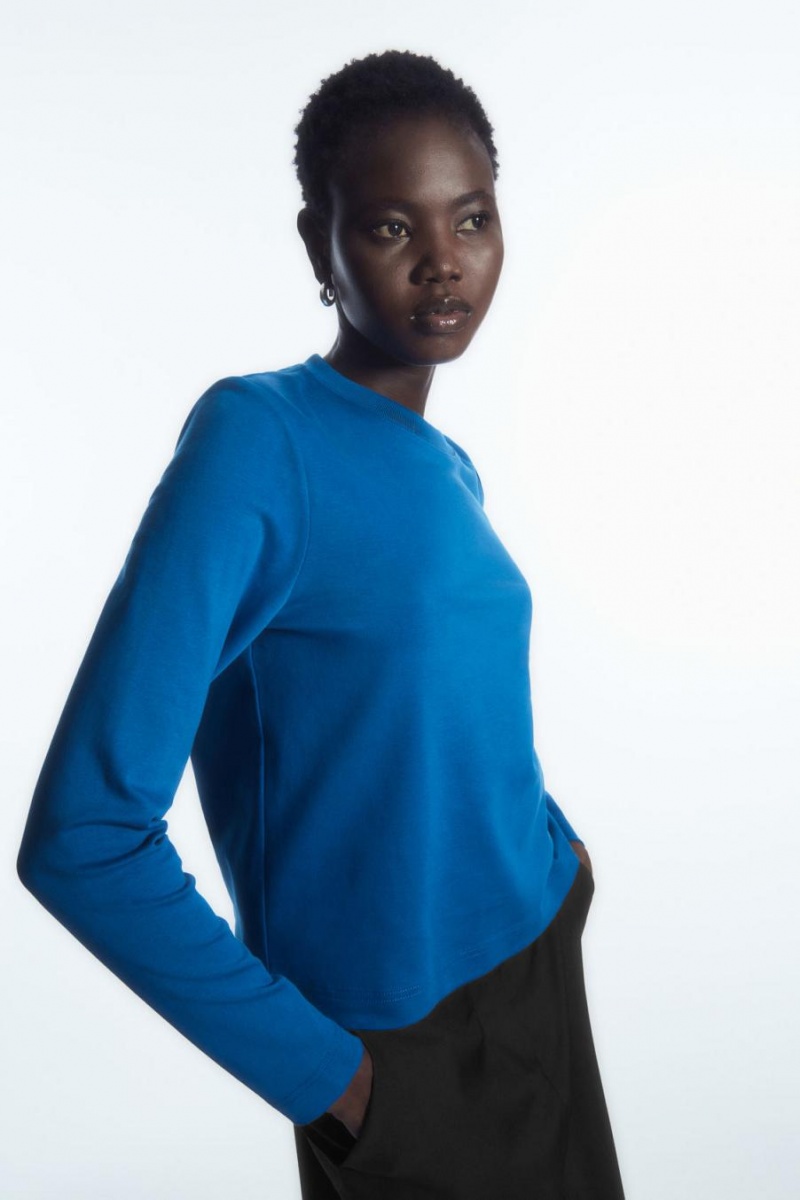 Camiseta COS Regular-fit Heavyweight Long-sleeved Mujer Azules | 78140IQXP