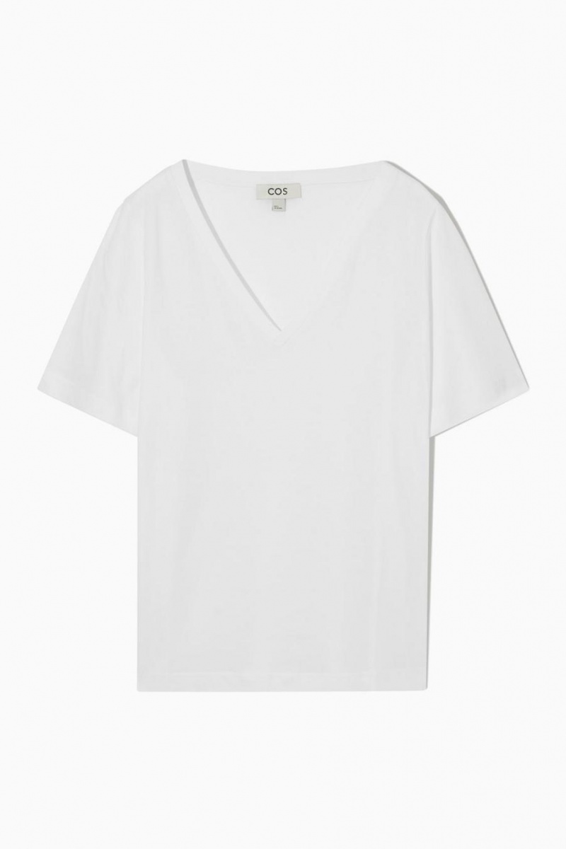 Camiseta COS V-neck Mujer Blancos | 92174MTQK