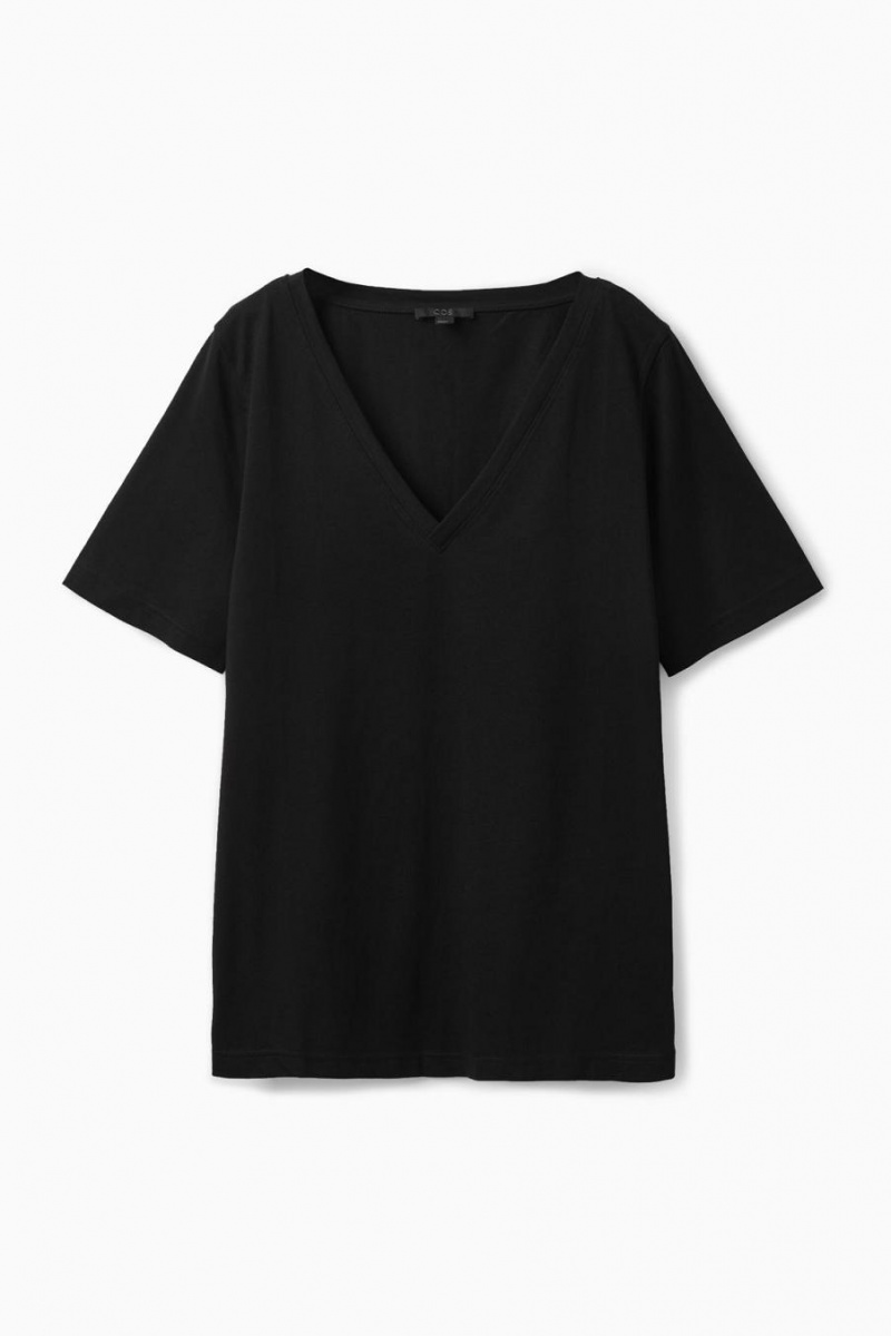 Camiseta COS V-neck Mujer Negros | 69745BRVZ