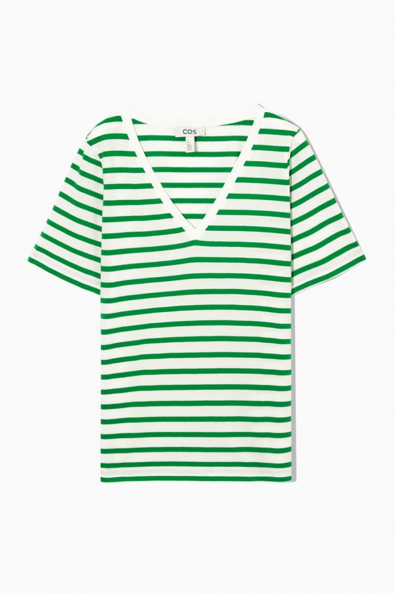 Camiseta COS V-neck Mujer Verdes Blancos | 72458CRXB