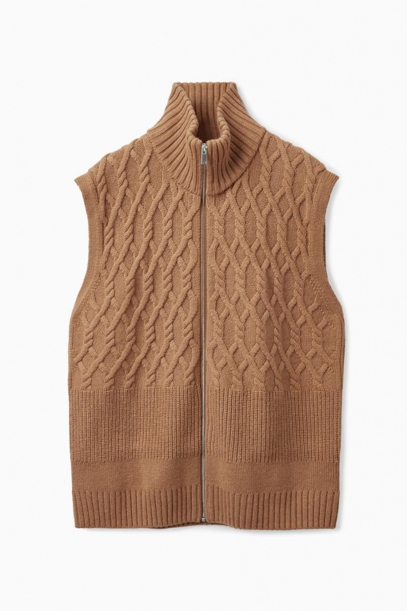 Chaleco COS Cable-knit Zip-up Hombre Marrom | 03581MAVT