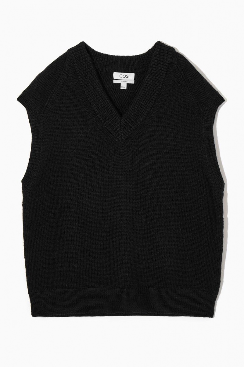 Chaleco COS V-neck Textured-wool Hombre Negros | 84039MFNQ