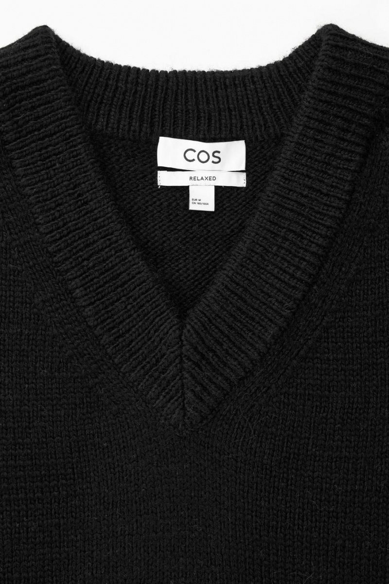 Chaleco COS V-neck Textured-wool Hombre Negros | 84039MFNQ