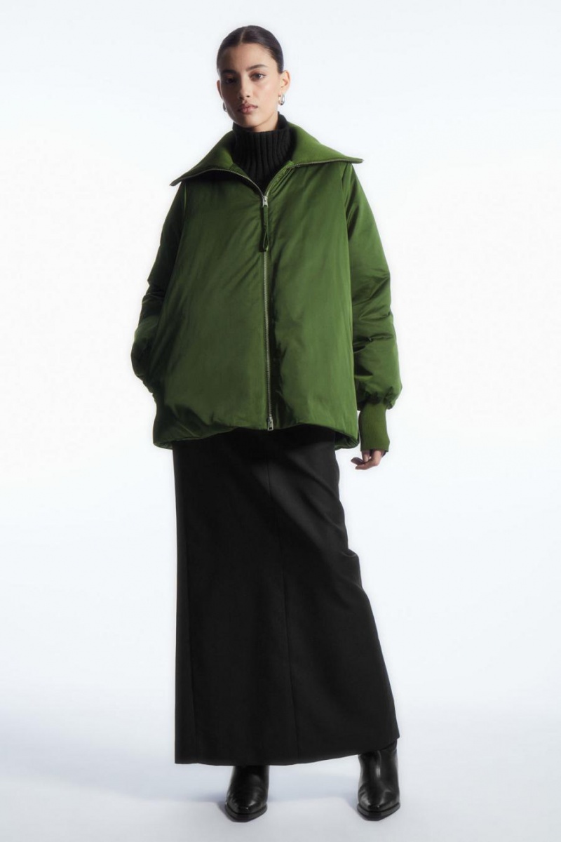 Chamarra COS Acanalado-collar Puffer Mujer Verdes Oscuro | 62415OWFN