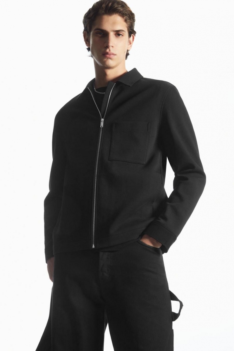 Chamarra COS Algodon-jersey Zip-up Hombre Negros | 71384NJZH