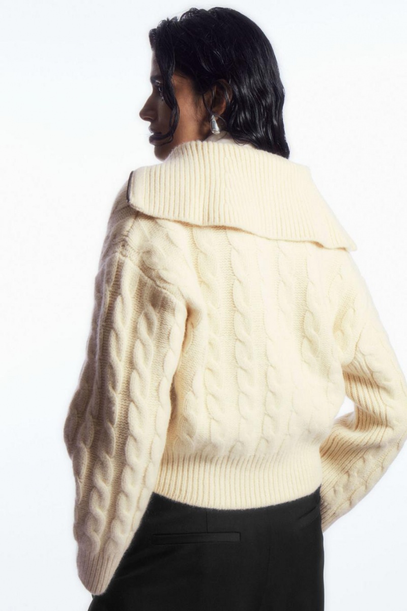 Chamarra COS Cable-knit Lana Zip-up Mujer Creme | 17842GZNF