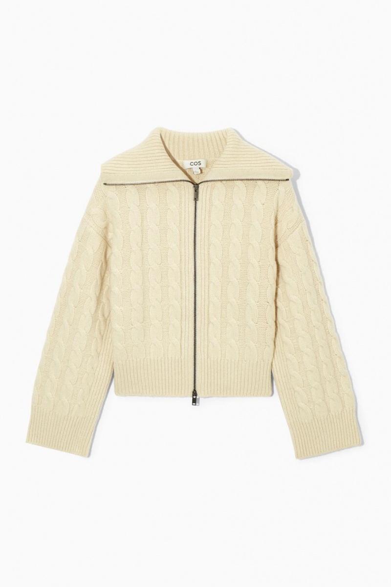 Chamarra COS Cable-knit Lana Zip-up Mujer Creme | 17842GZNF