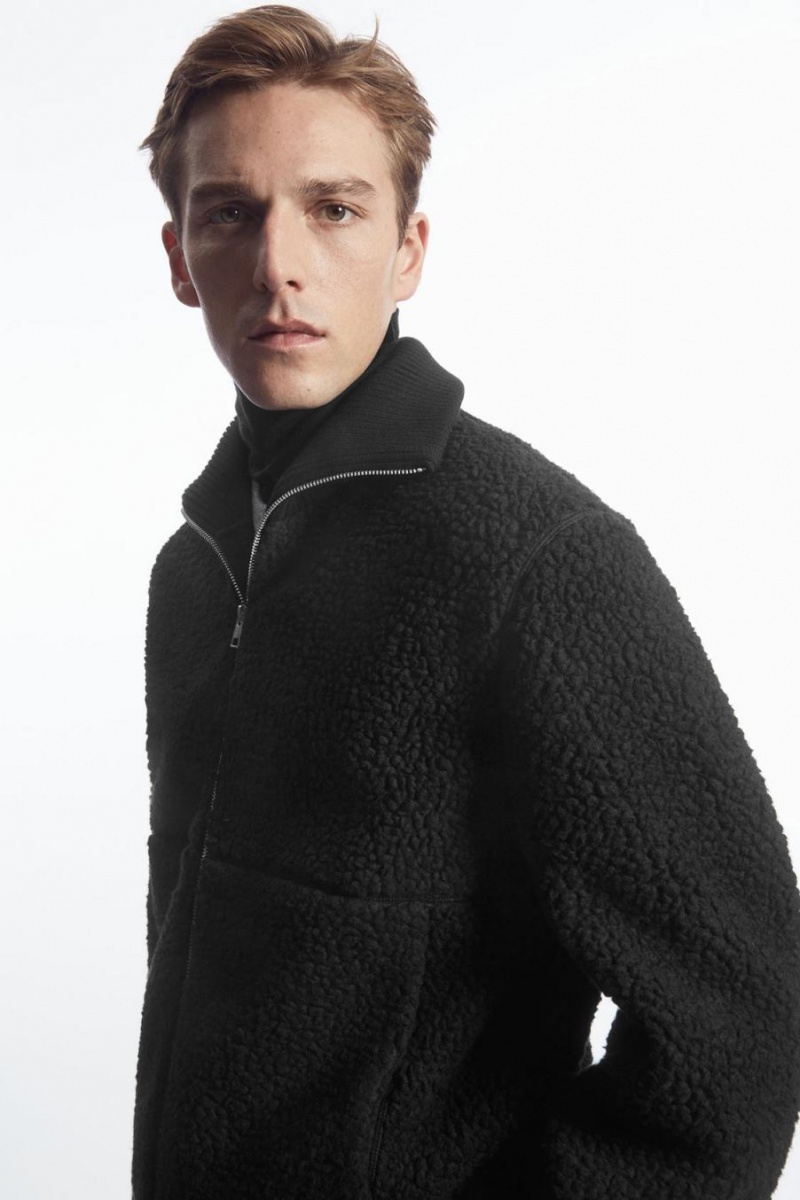 Chamarra COS Funnel-neck Teddy Hombre Negros | 37291GEQN