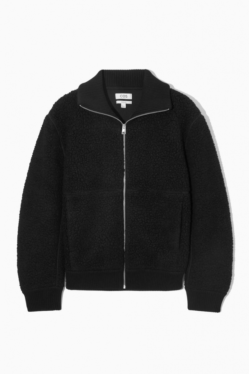 Chamarra COS Funnel-neck Teddy Hombre Negros | 36914ENRY