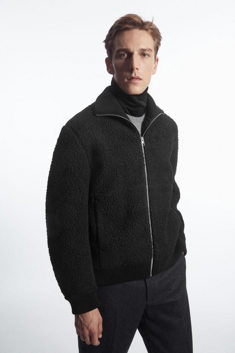 Chamarra COS Funnel-neck Teddy Hombre Negros | 36914ENRY