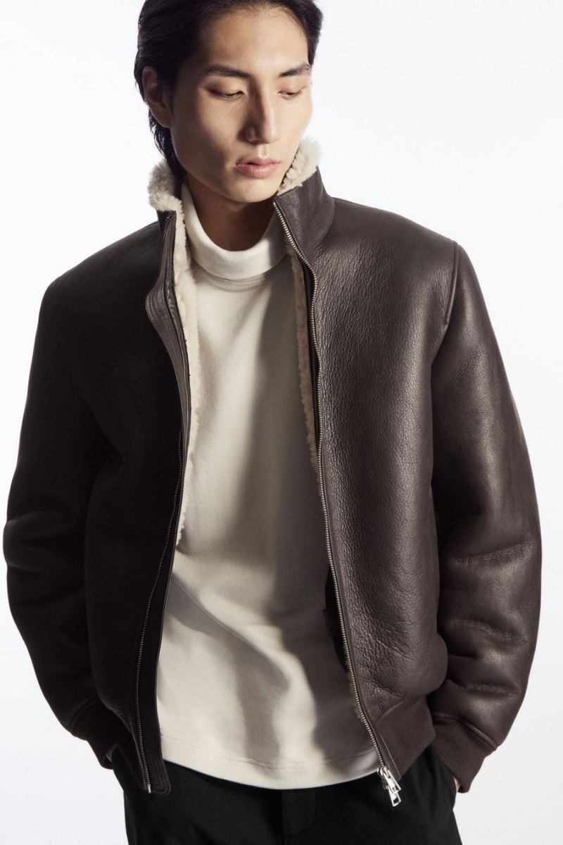 Chamarra COS Shearling Bomber Hombre Marrom Oscuro | 71085ZVGH