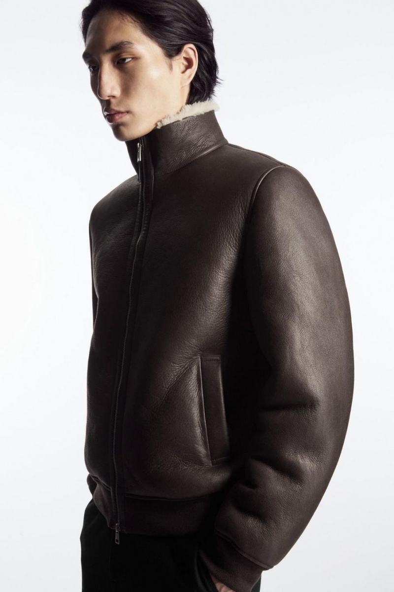 Chamarra COS Shearling Bomber Hombre Marrom Oscuro | 71085ZVGH