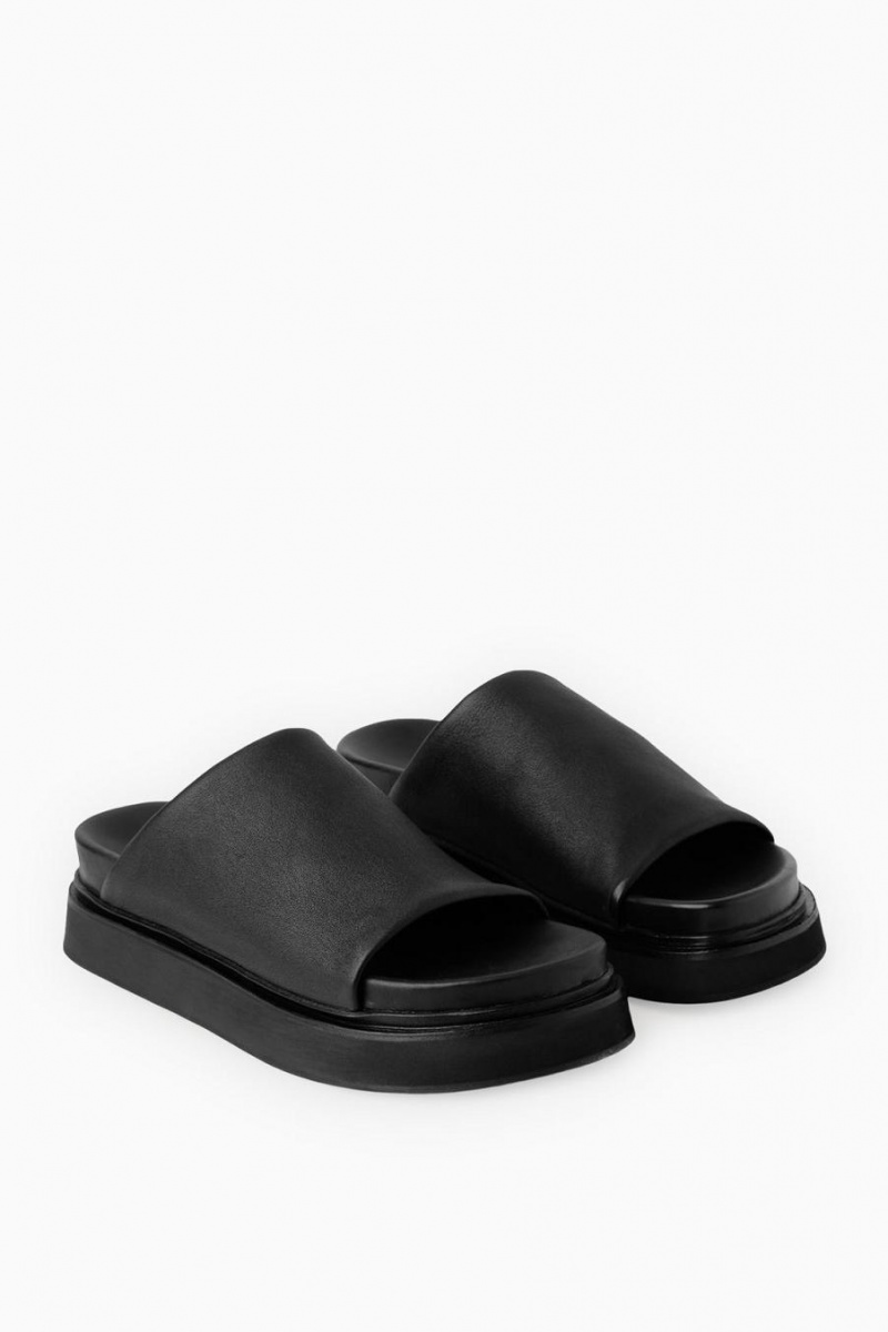 Chanclas COS Cuero Plataforma Mujer Negros | 09483QEMJ