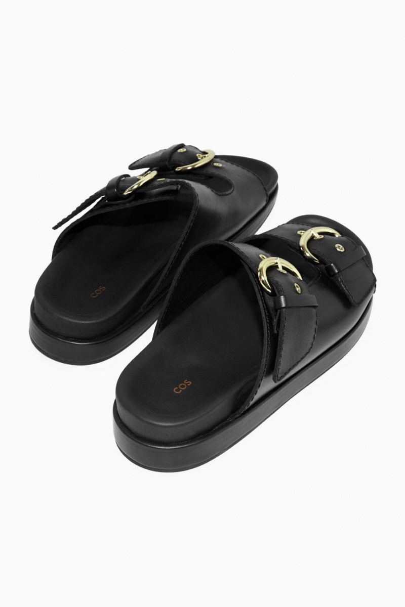 Chanclas COS Fornido Buckled Cuero Mujer Negros | 48530AYOK