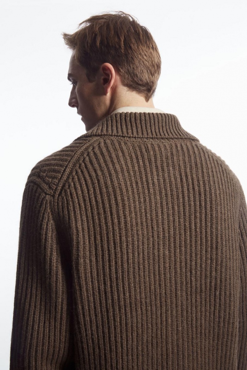 Cárdigan COS Acanalado Alpaca-blend Hombre Marrom | 06431YHKD