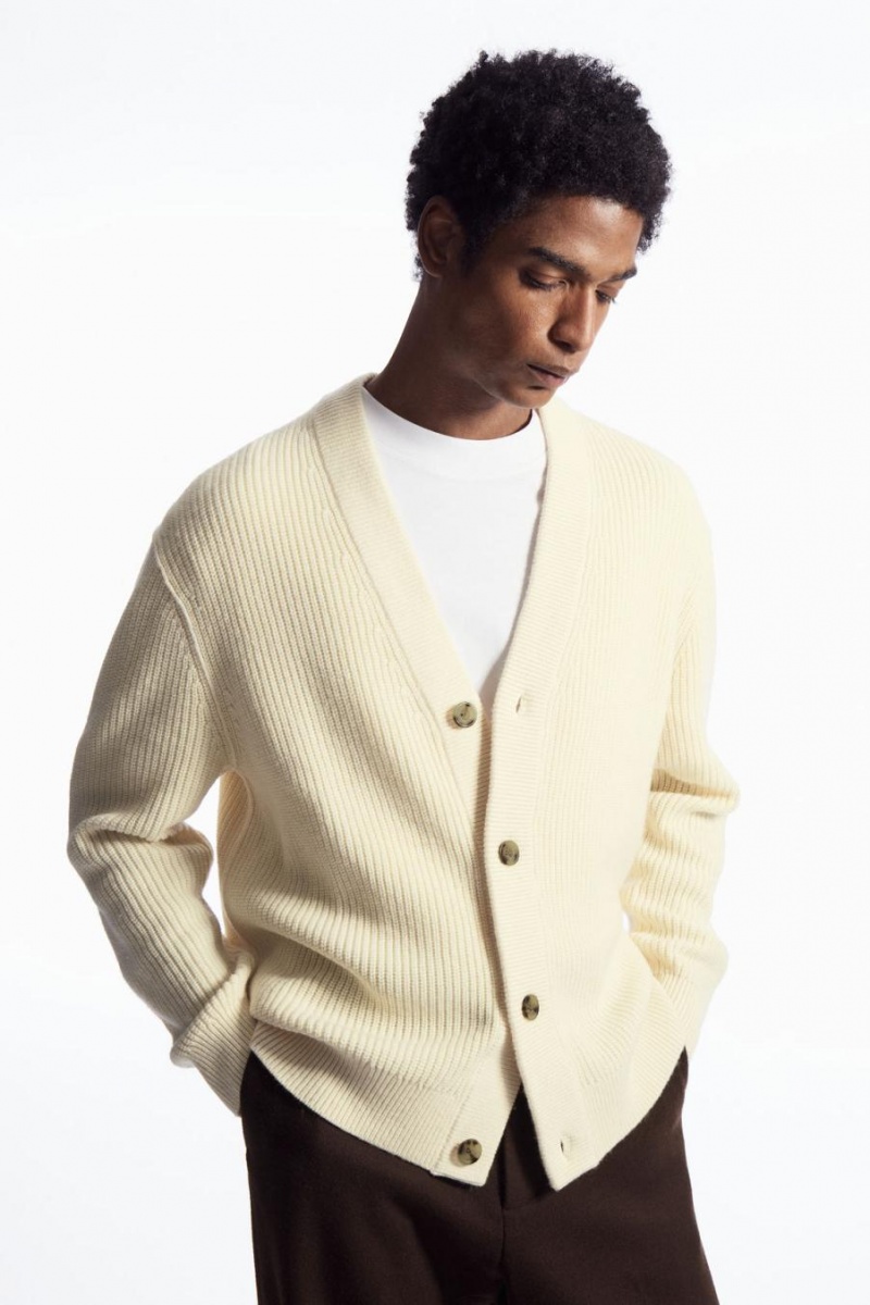 Cárdigan COS Acanalado Lana And Cashmere Hombre Creme | 87069YWDR