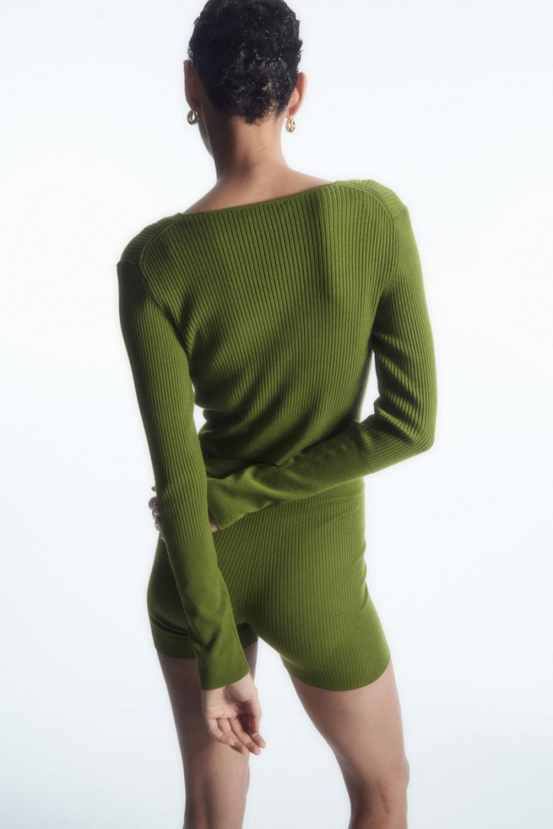 Cárdigan COS Acanalado-knit Merino Lana Mujer Verdes Oscuro | 98517VIUT