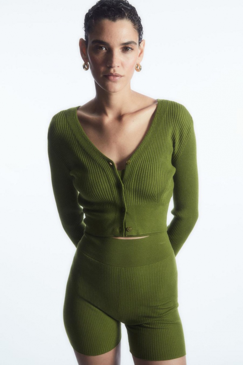 Cárdigan COS Acanalado-knit Merino Lana Mujer Verdes Oscuro | 98517VIUT