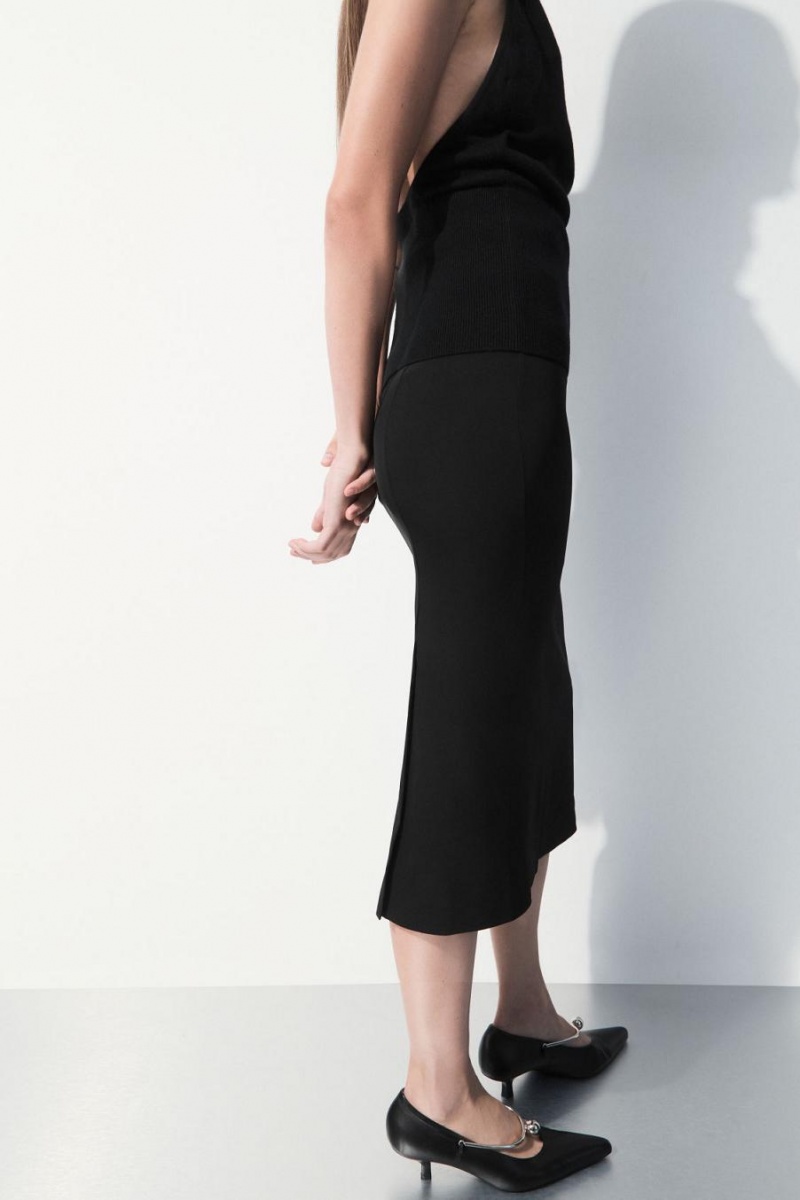 Falda COS The Tailored Silk-blend Midi Mujer Negros | 95642KTOZ