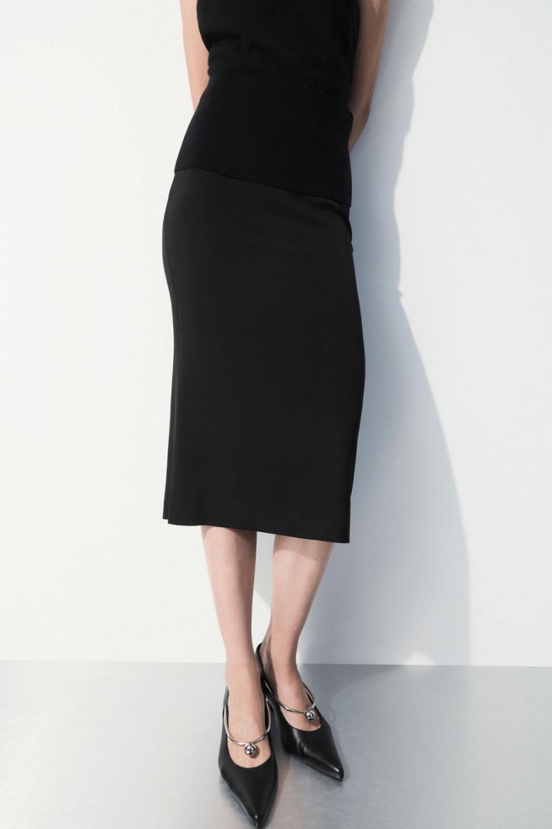 Falda COS The Tailored Silk-blend Midi Mujer Negros | 95642KTOZ