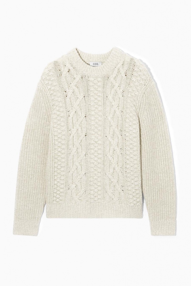 Jerséis COS Cable-knit Lana Hombre Creme | 60584WEDI