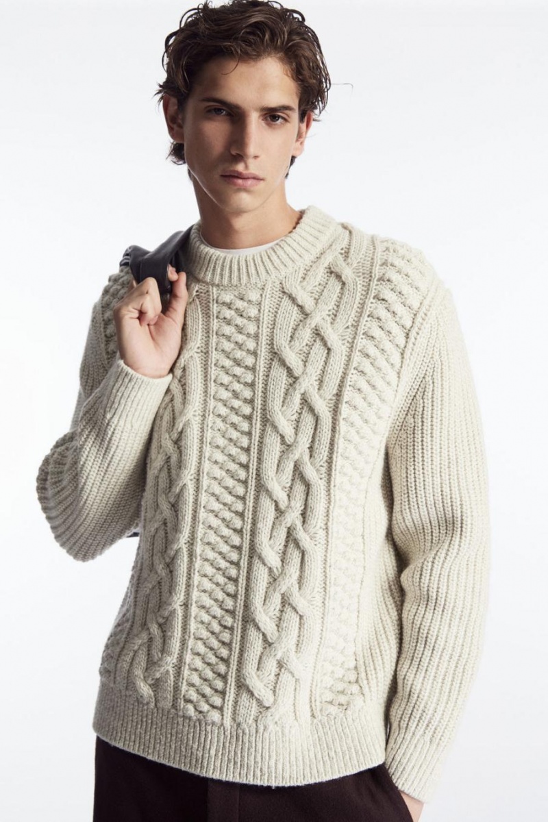 Jerséis COS Cable-knit Lana Hombre Creme | 60584WEDI