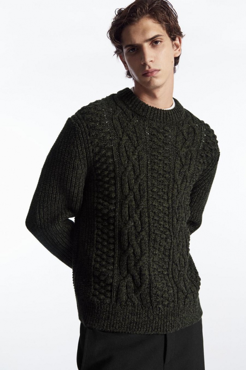 Jerséis COS Cable-knit Lana Hombre Verdes Oscuro | 41756XFSI