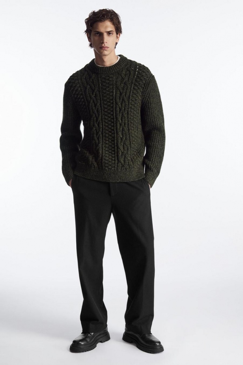 Jerséis COS Cable-knit Lana Hombre Verdes Oscuro | 41756XFSI