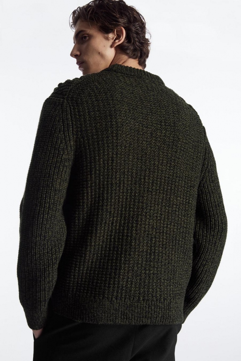 Jerséis COS Cable-knit Lana Hombre Verdes Oscuro | 41756XFSI