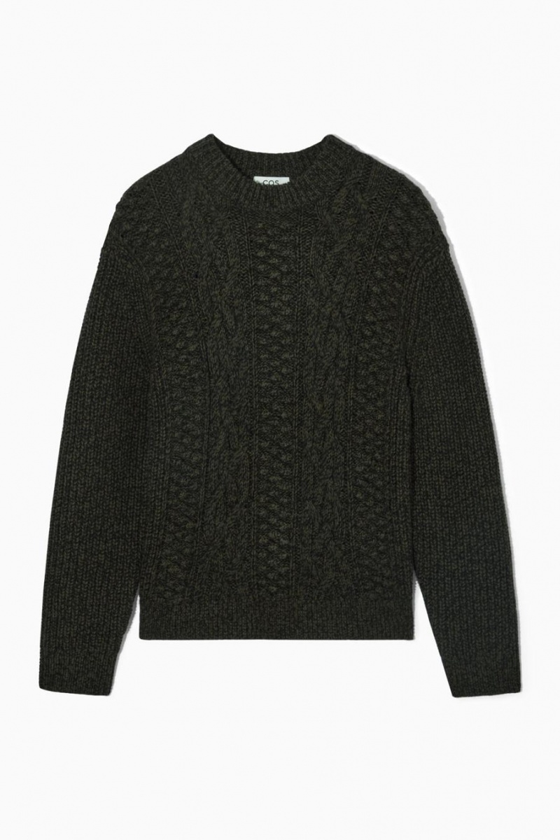 Jerséis COS Cable-knit Lana Hombre Verdes Oscuro | 41756XFSI