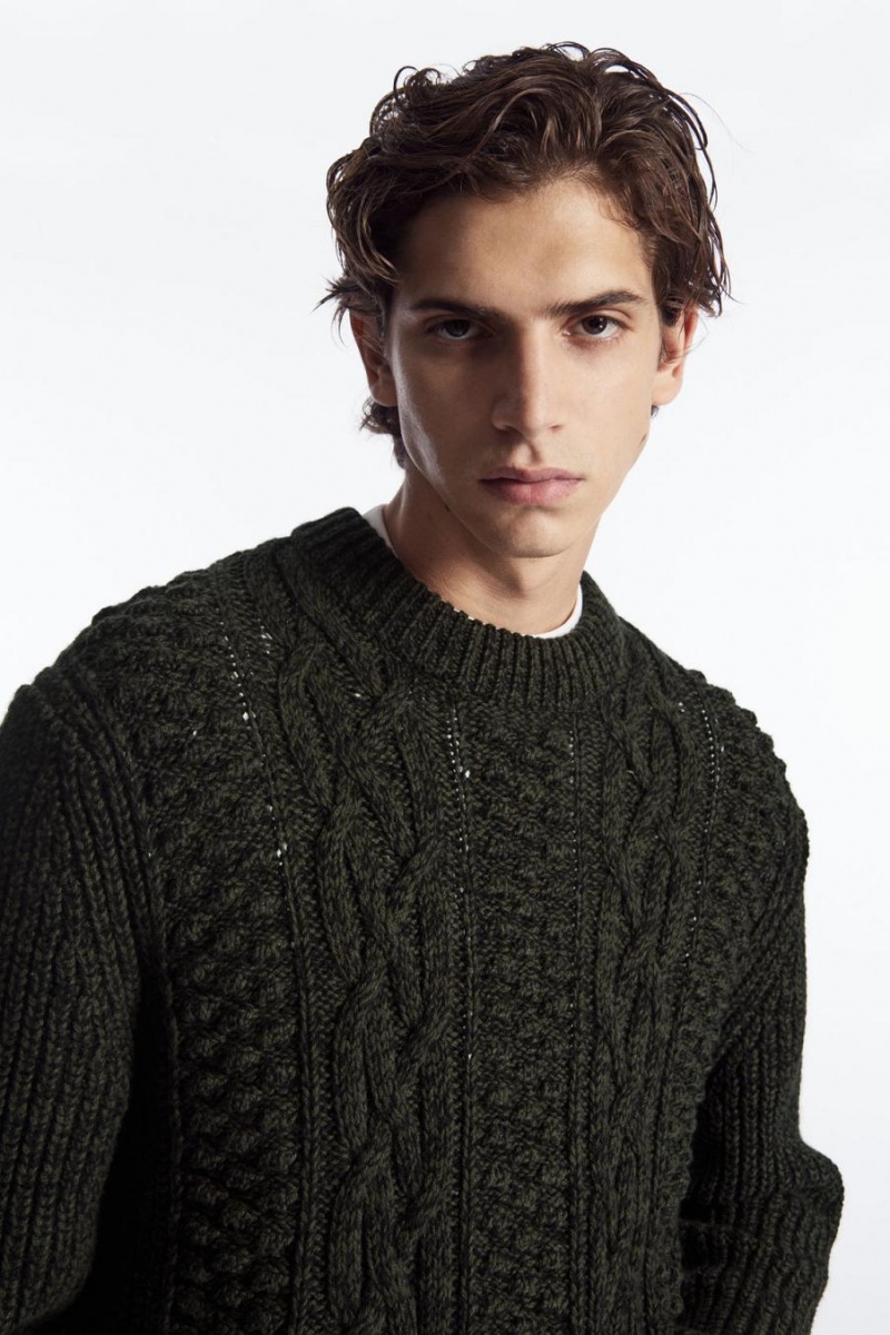 Jerséis COS Cable-knit Lana Hombre Verdes Oscuro | 41756XFSI