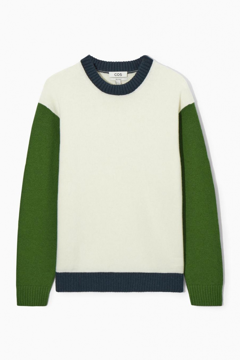 Jerséis COS Colour-block Lana Hombre Blancos Verdes Oscuro Azul Marino | 97431KXRG