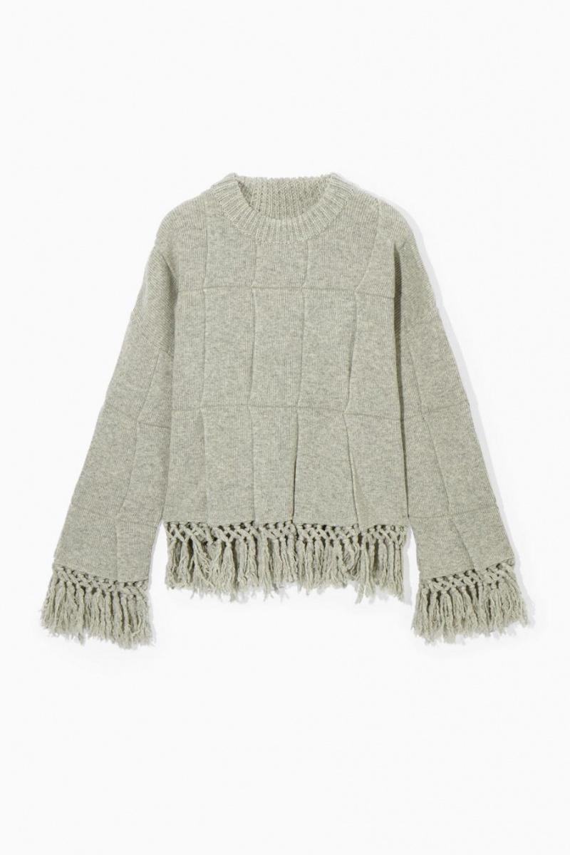 Jerséis COS Fringed Panelled Lana Mujer Grises Claro | 23410VNBJ