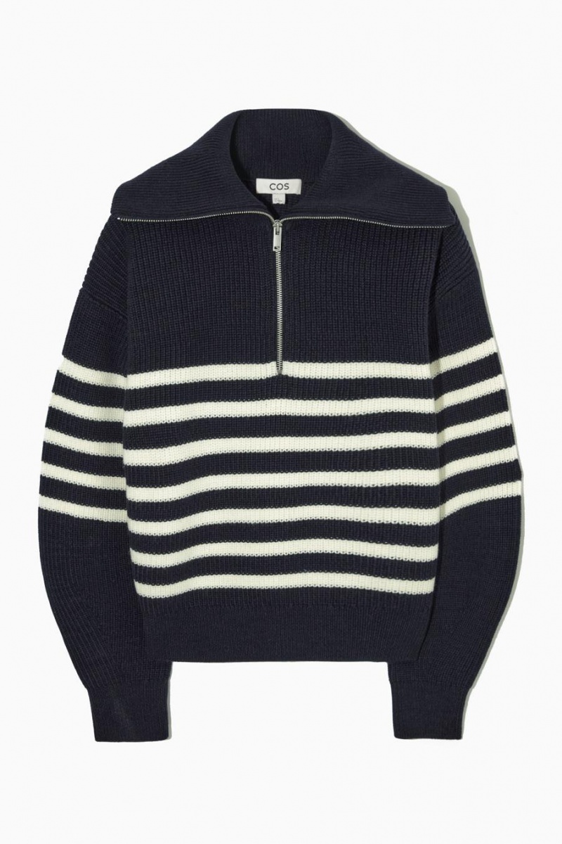 Jerséis COS Lana And Algodon Half-zip Mujer Azul Marino Blancos | 13857BNPW