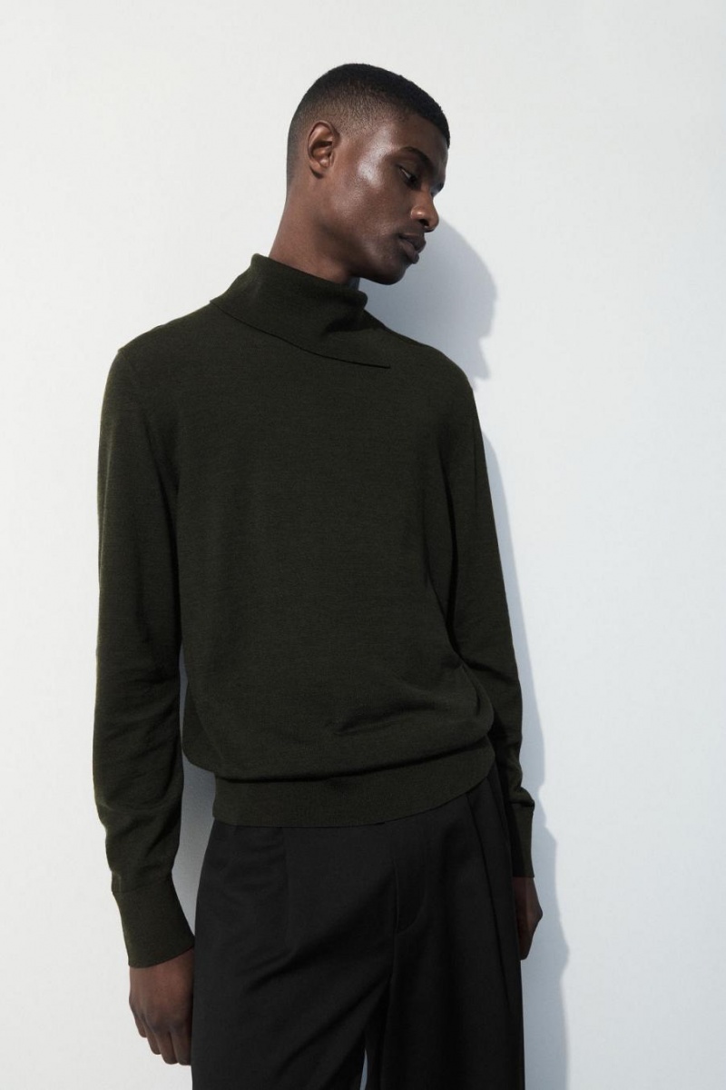 Jerséis COS The Merino Lana Roll-neck Hombre Verdes Oscuro | 39506WVDQ