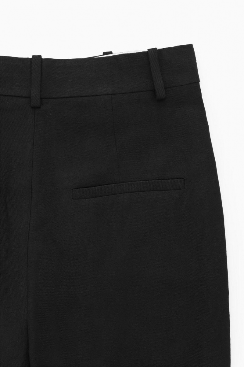 Pantalones COS Anchos-leg Plisado Linen-blend Mujer Negros | 57406DKMO