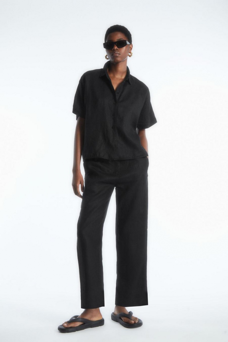 Pantalones COS Barrel-leg Linen Mujer Negros | 90571VRJF