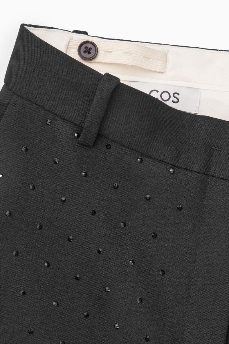 Pantalones COS Diamanté-embellished Lana-blend Mujer Negros | 17295TZEI