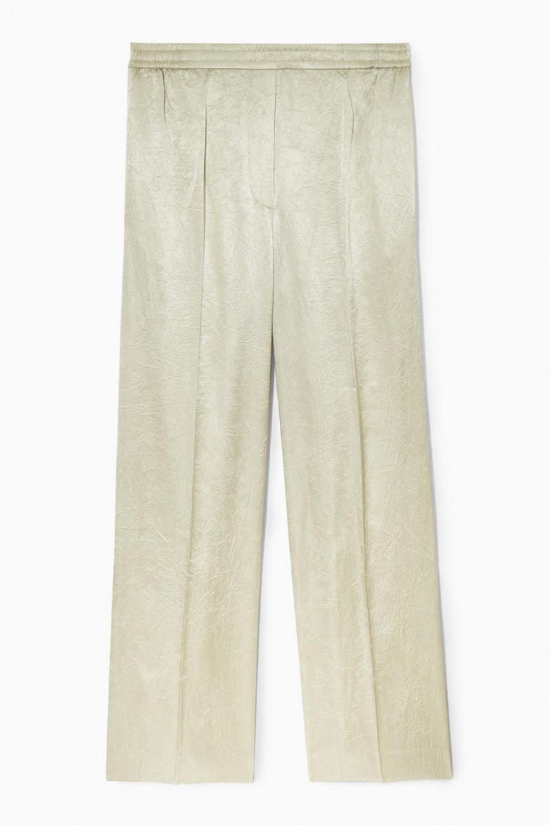 Pantalones COS Directo-leg Crinkled-satin Mujer Creme | 94172ZGBU