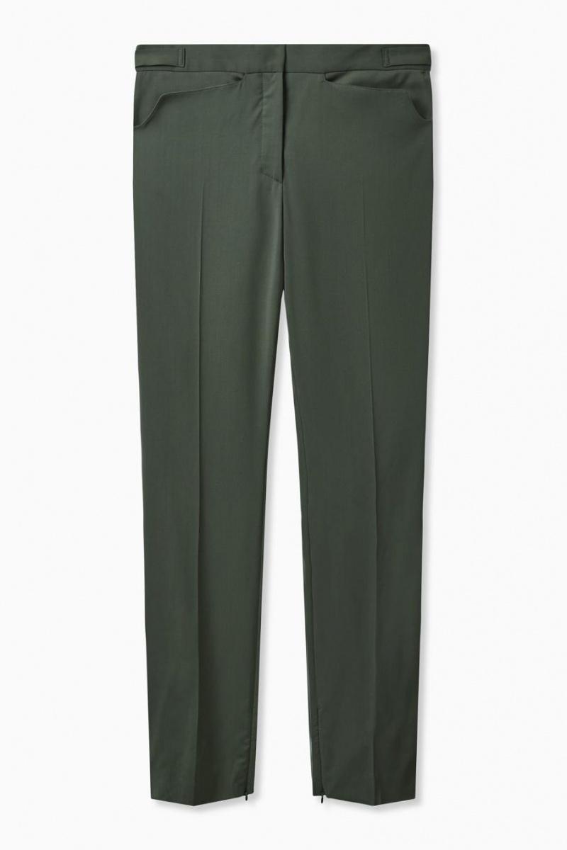 Pantalones COS Directo-leg Lana Mujer Verdes Oscuro | 25468JAND