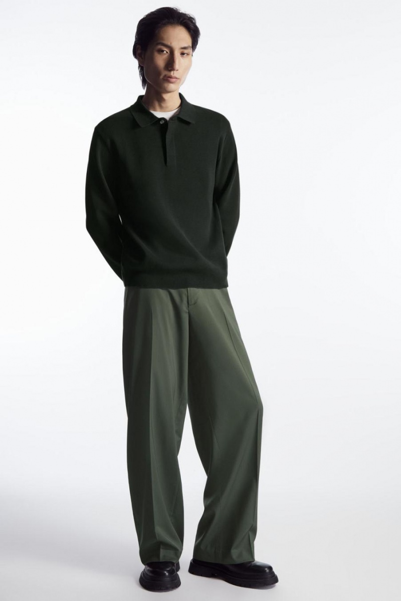 Pantalones COS Directo-leg Relaxed Lana Hombre Verdes Oscuro | 15826QFLT