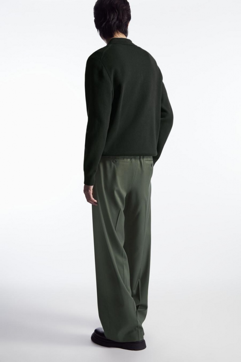 Pantalones COS Directo-leg Relaxed Lana Hombre Verdes Oscuro | 15826QFLT