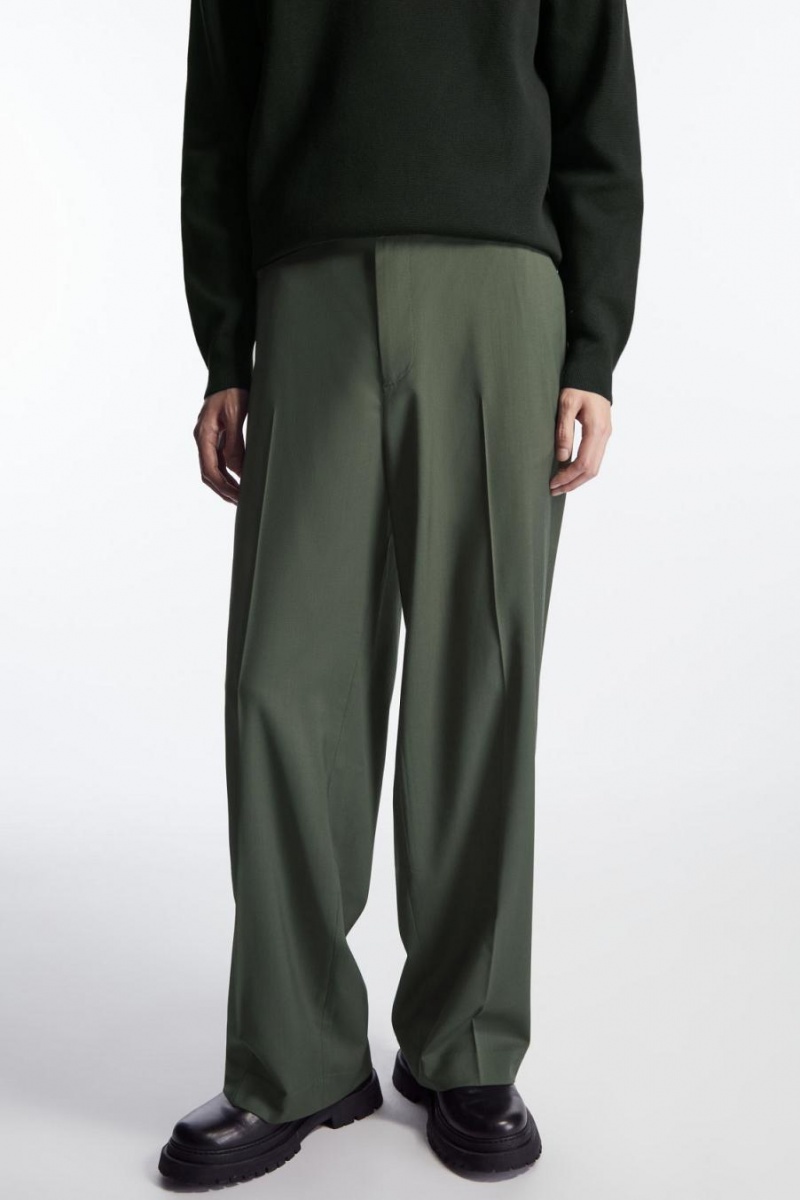 Pantalones COS Directo-leg Relaxed Lana Hombre Verdes Oscuro | 15826QFLT