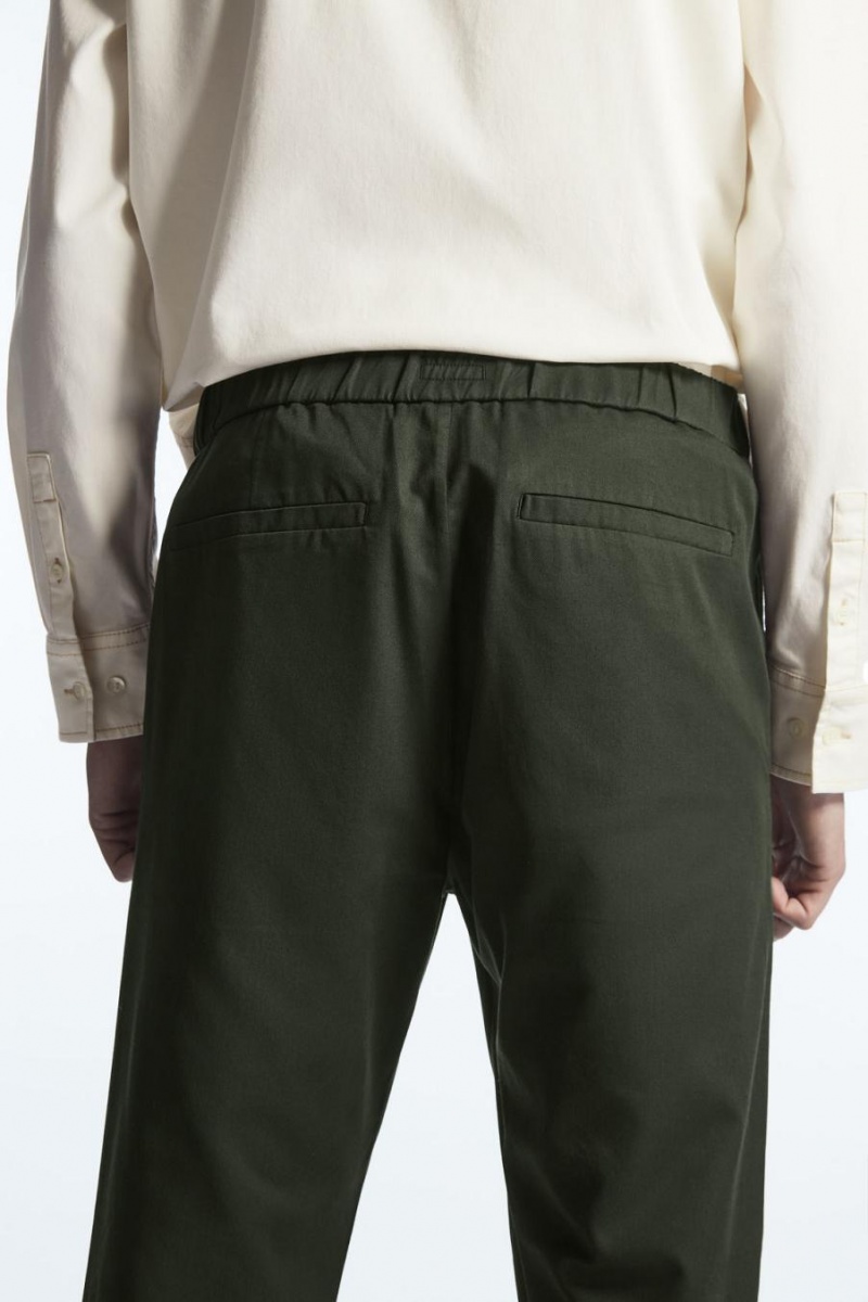 Pantalones COS Elasticated Tapered Twill Hombre Verdes Oscuro | 12746YFSU