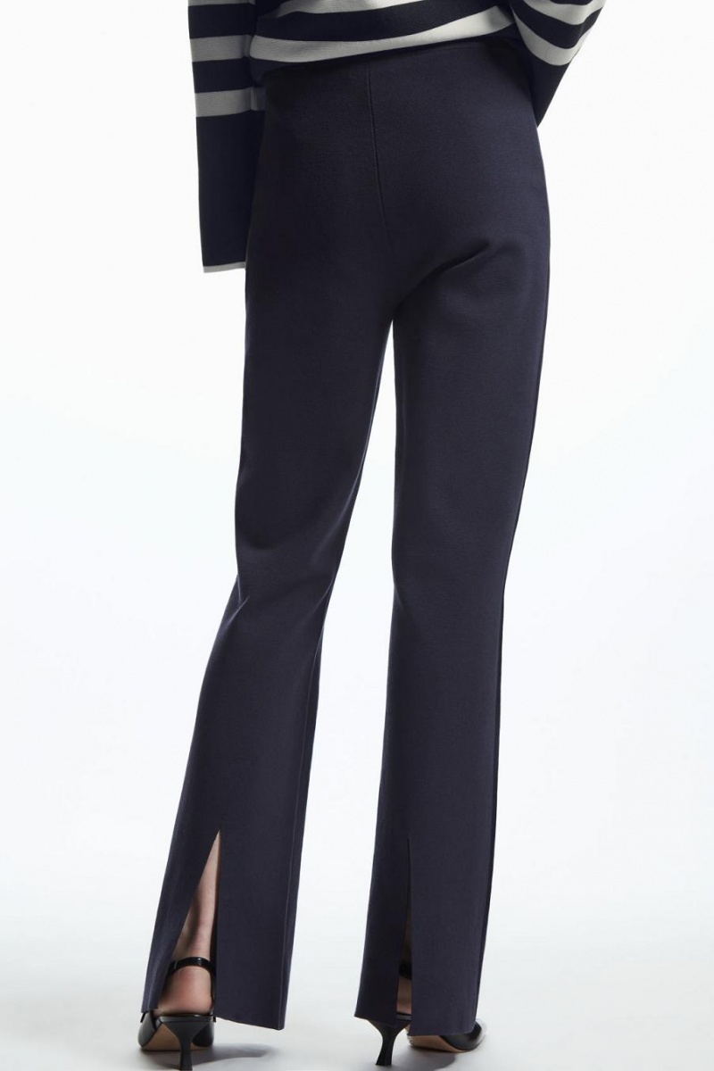 Pantalones COS Flared Slit-cuff De Punto Mujer Azul Marino | 17864UCAF