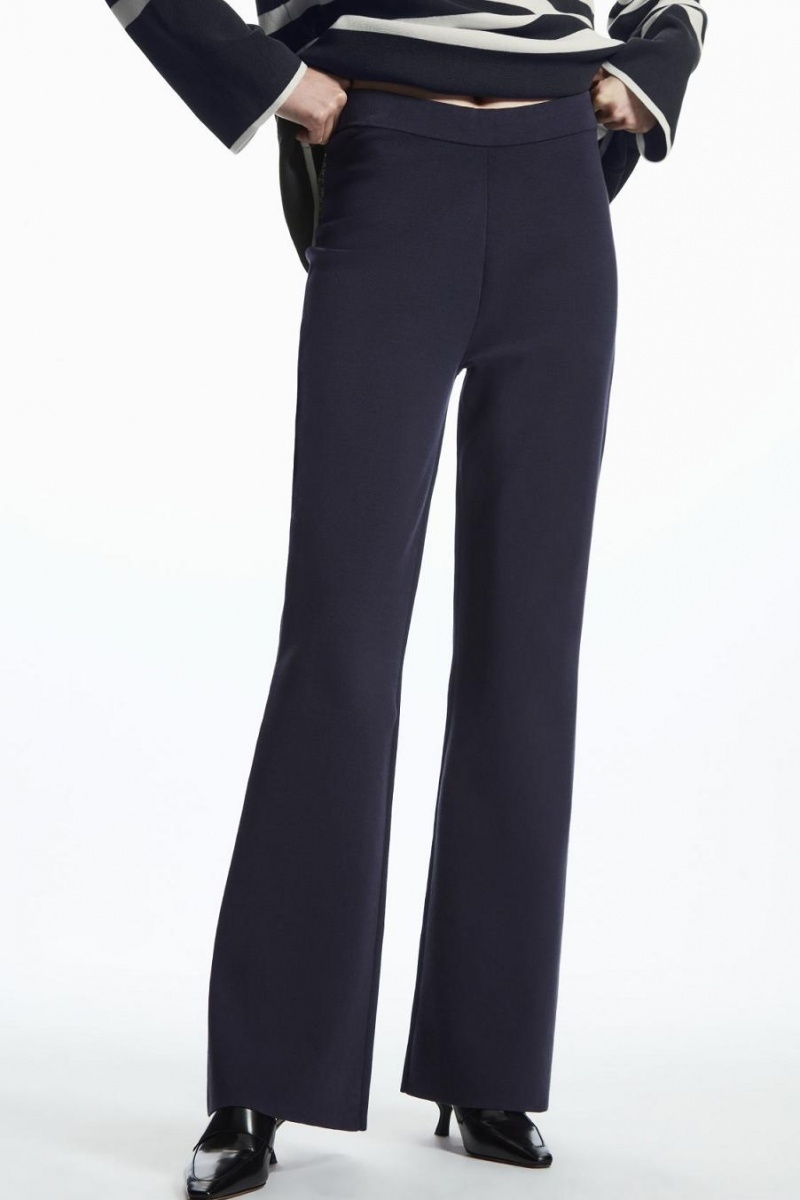 Pantalones COS Flared Slit-cuff De Punto Mujer Azul Marino | 17864UCAF