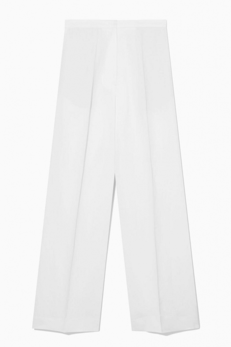 Pantalones COS High-waisted Anchos-leg Linen-blend Mujer Blancos | 47069IYML