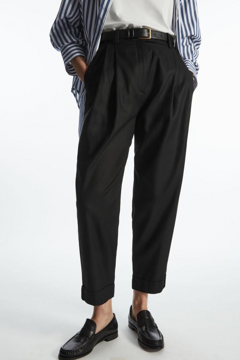 Pantalones COS High-waisted Tapered Twill Mujer Negros | 36092RLIV