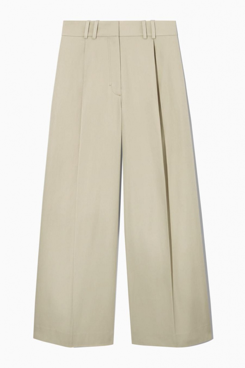 Pantalones COS Plisado Anchos-leg Utility Mujer Beige Claro | 82034XVGI